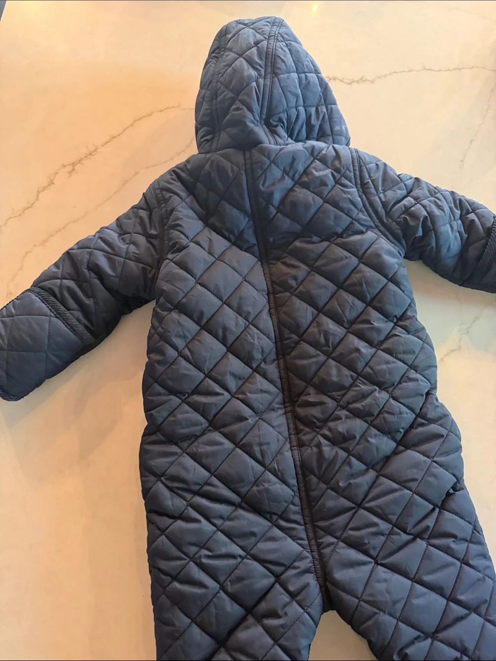 Ralph Lauren Navy Quilted Hooded Baby Footed One-Piece, Winter suit